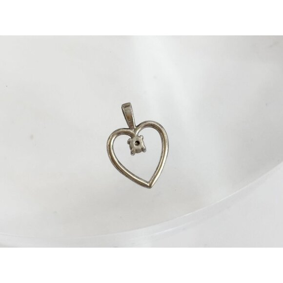 Heart Shaped CZ Accented Tiny Sterling Silver 925 Vintage Pendant | Charm - Picture 4 of 12